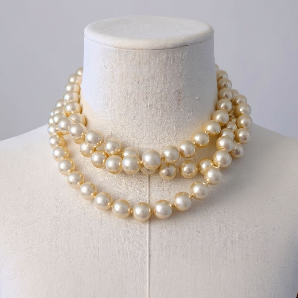 Kenneth Jay Lane Vintage Triple Strand Pearl Necklace Statement